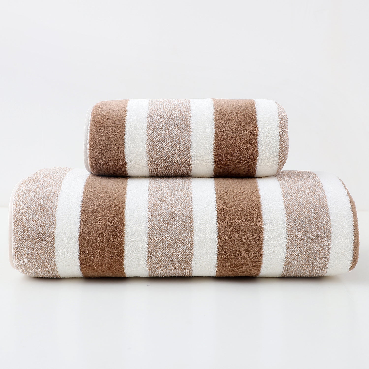 NNEDSZ Luxury Cotton Brown Wide Stripe Towel Set - 6 Piece Set (2 Hand Towels, 2 Bath Towels, 2 Washcloths), Ultra Soft and Absorbent-1