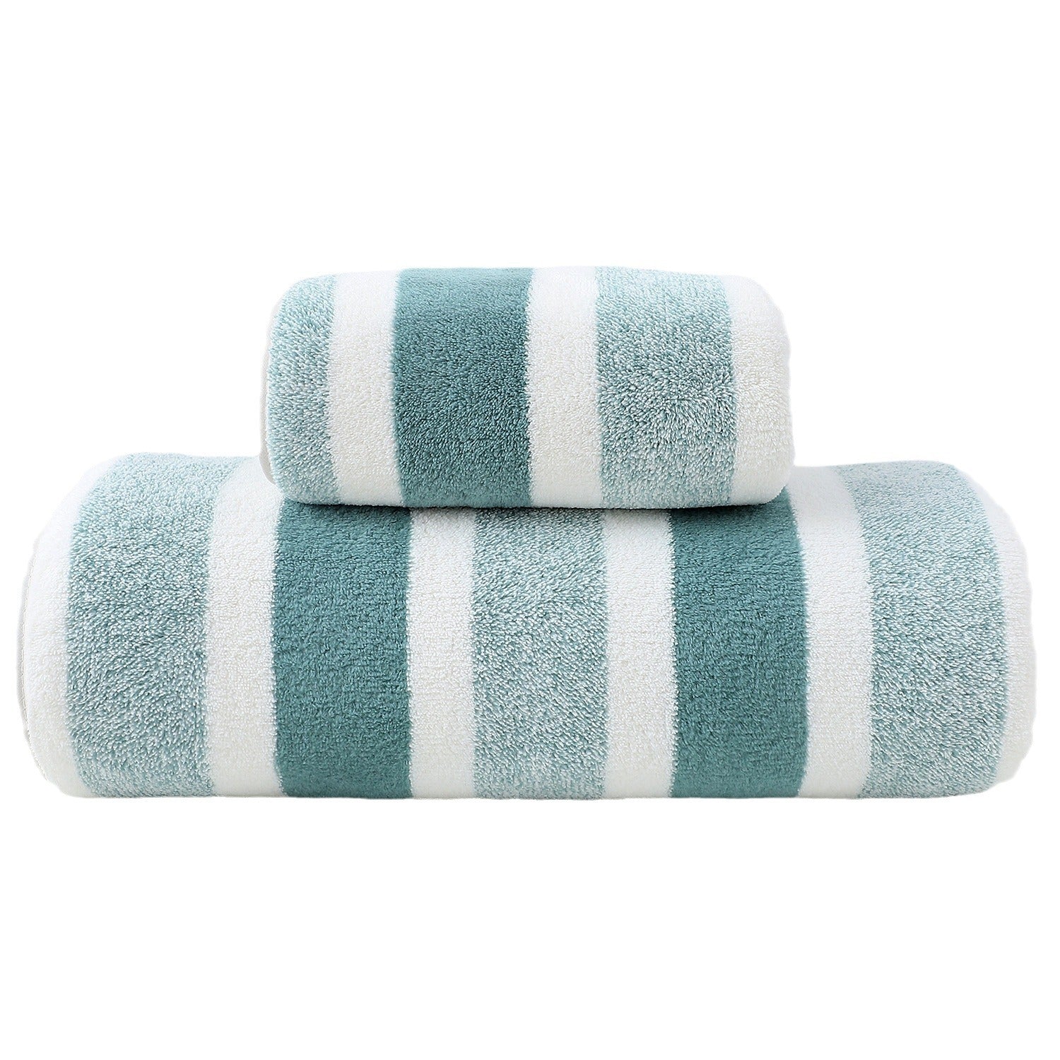 NNEDSZ Luxury Cotton Green Wide Stripe Towel Set - 6 Piece Set (2 Hand Towels, 2 Bath Towels, 2 Washcloths), Ultra Soft and Absorbent-1