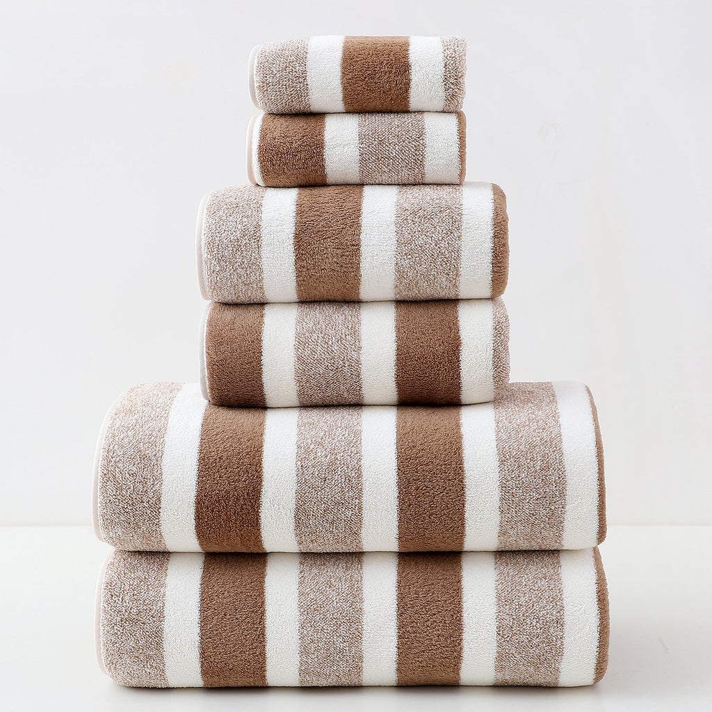 NNEDSZ Luxury Cotton Brown Wide Stripe Towel Set - 6 Piece Set (2 Hand Towels, 2 Bath Towels, 2 Washcloths), Ultra Soft and Absorbent-0